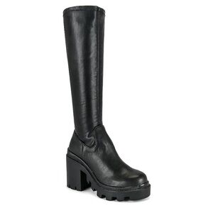 Steve Madden Roxanna Black Lug Sole Block Heel Knee High Boots Black Women’s 5